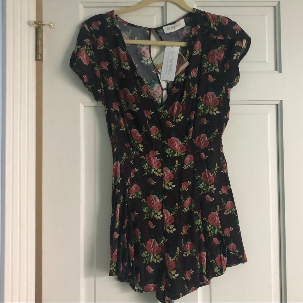 NWT Black Kittenish Floral Romper